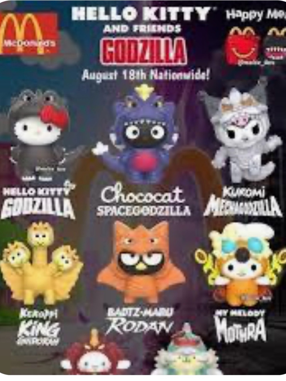 Hello Kitty Godzilla Happy Meal toys. All included except #7